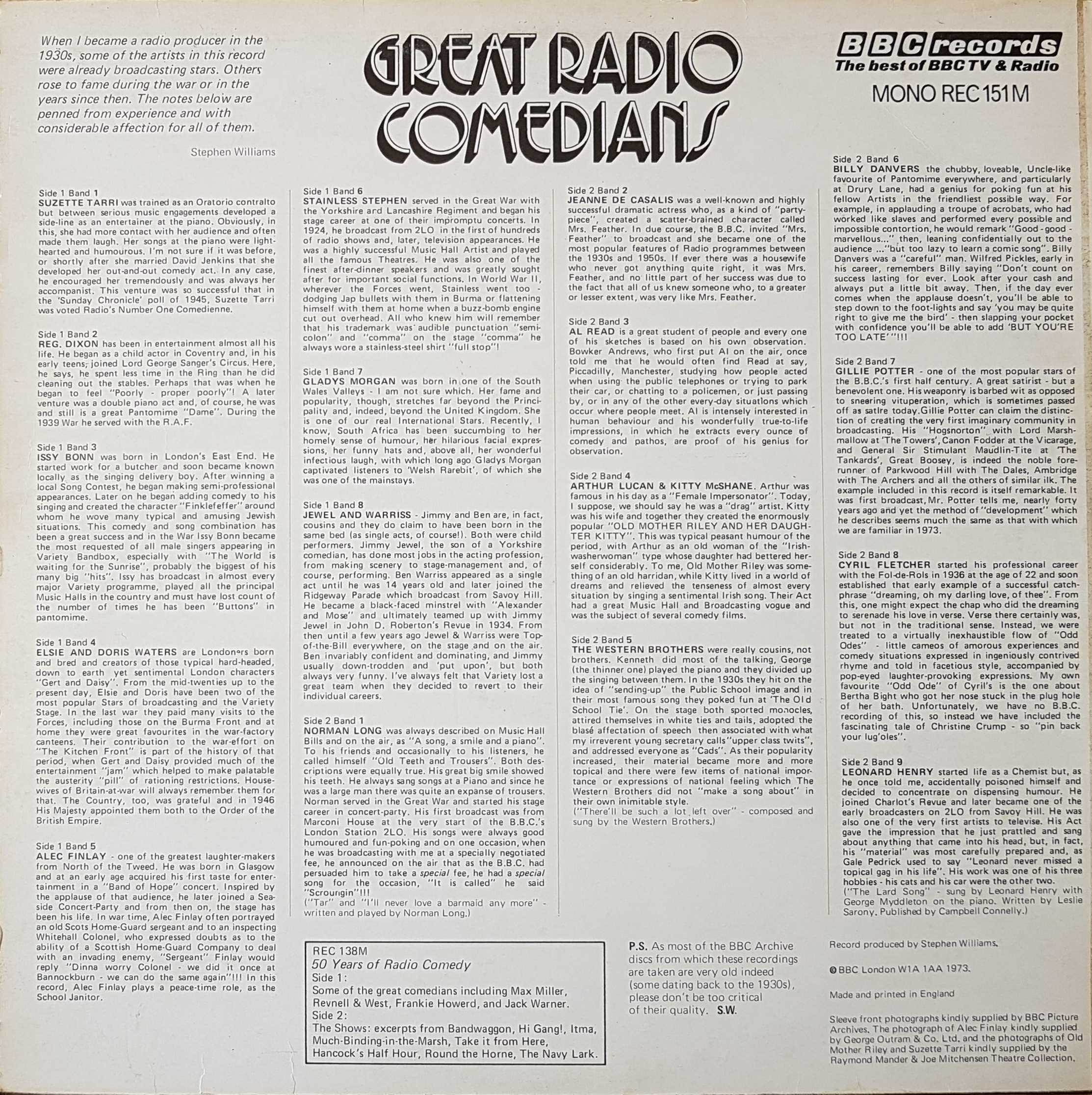 Picture of REC 151 Great radio comedians by artist Various from the BBC records and Tapes library